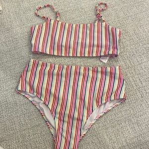 Tilly’s girls high rise rainbow striped bikini!! Size 14